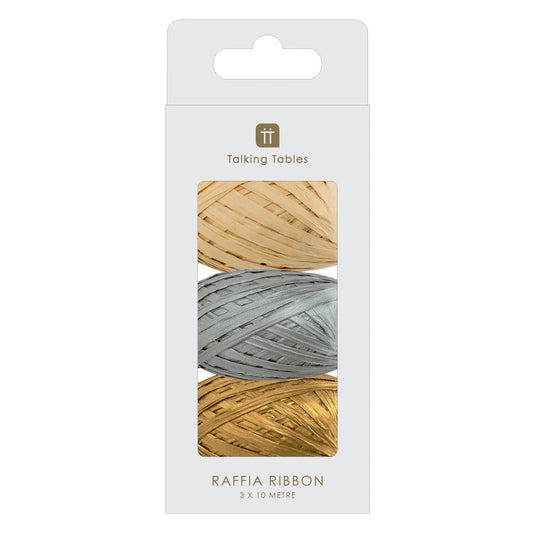 Metallic Raffia Sustainable Ribbon - 3 Pack